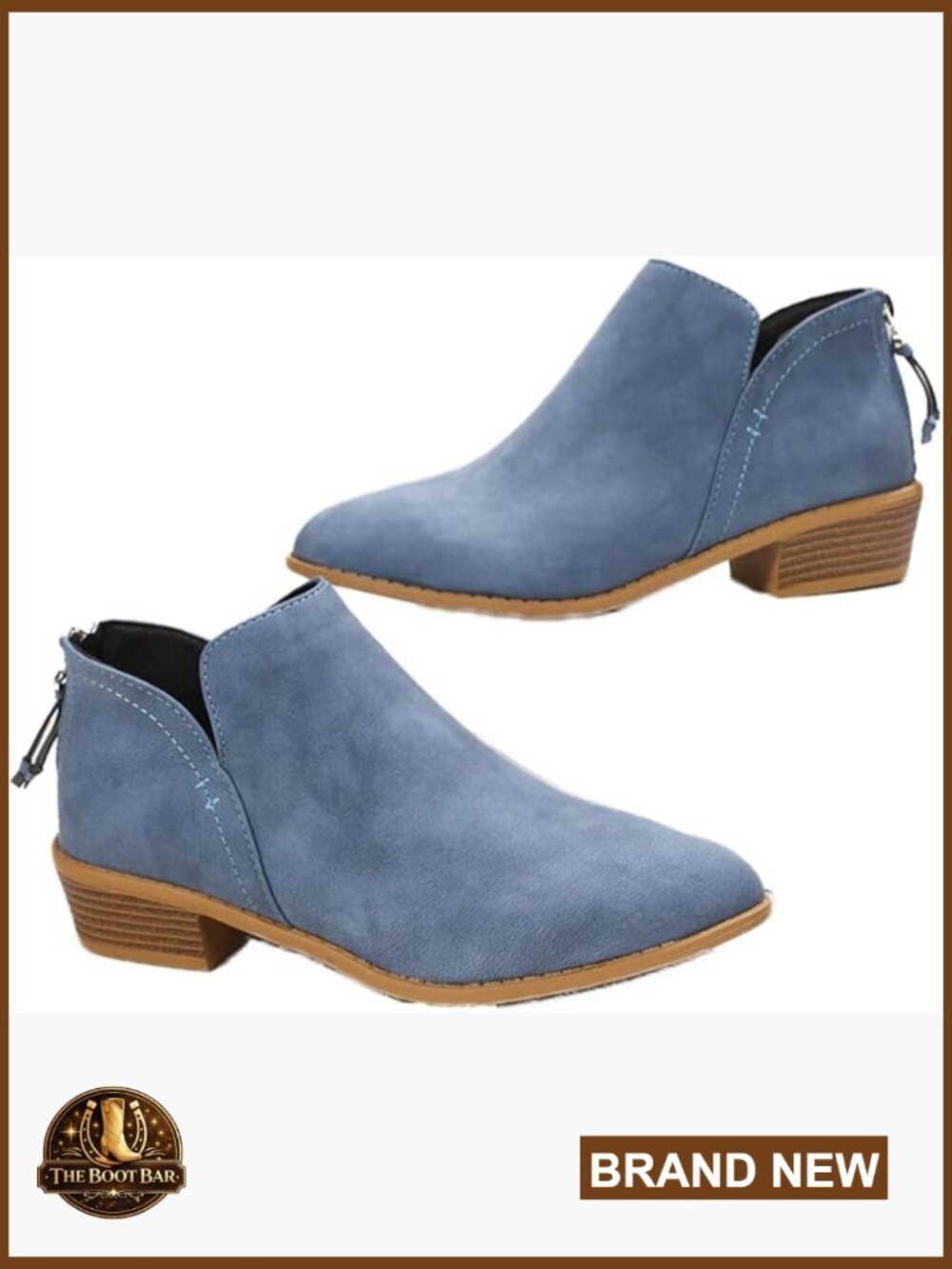 Women's Low Heel Ankle Booties Chunky Block Heel Side V Cut Casual